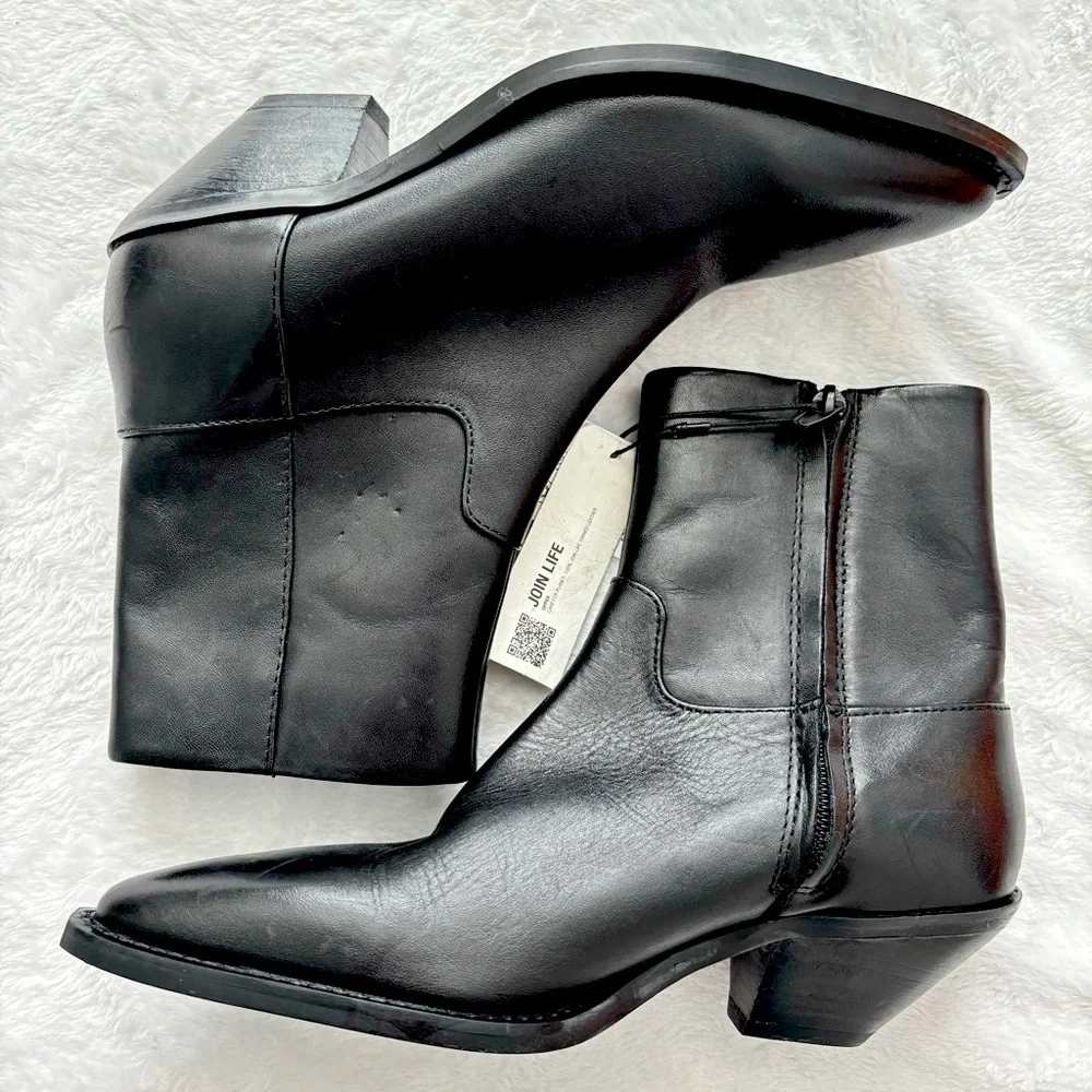 ZARA Black Leather Pointy Toe Western-Style Ankle Bootie--6 - Picture 2 of 15